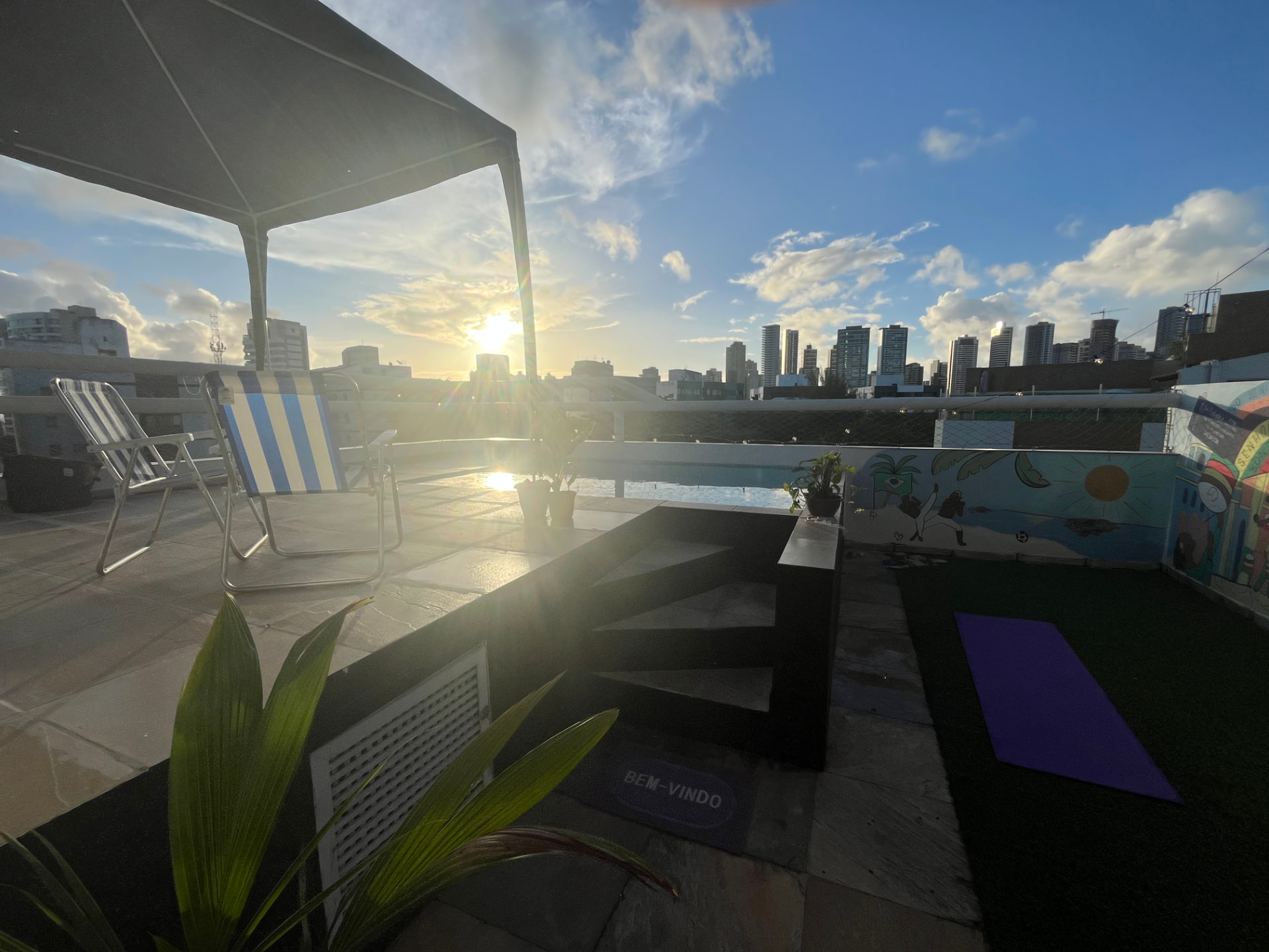 Rooftop setting for small group Portuguese classes at Kin Coliving